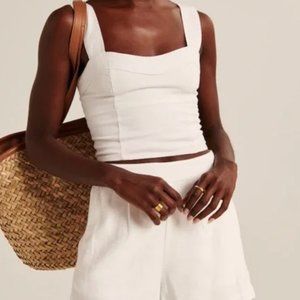 Abercrombie White Cropped Linen-Blend Corset Top